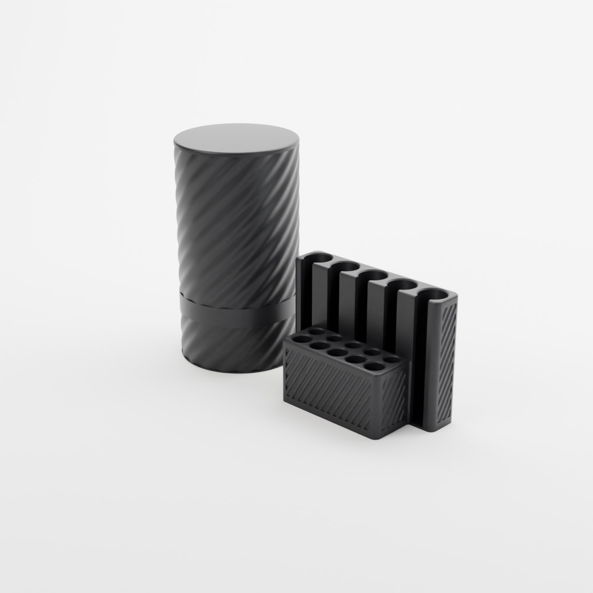 Pen case and desk stand set, Twist style, black