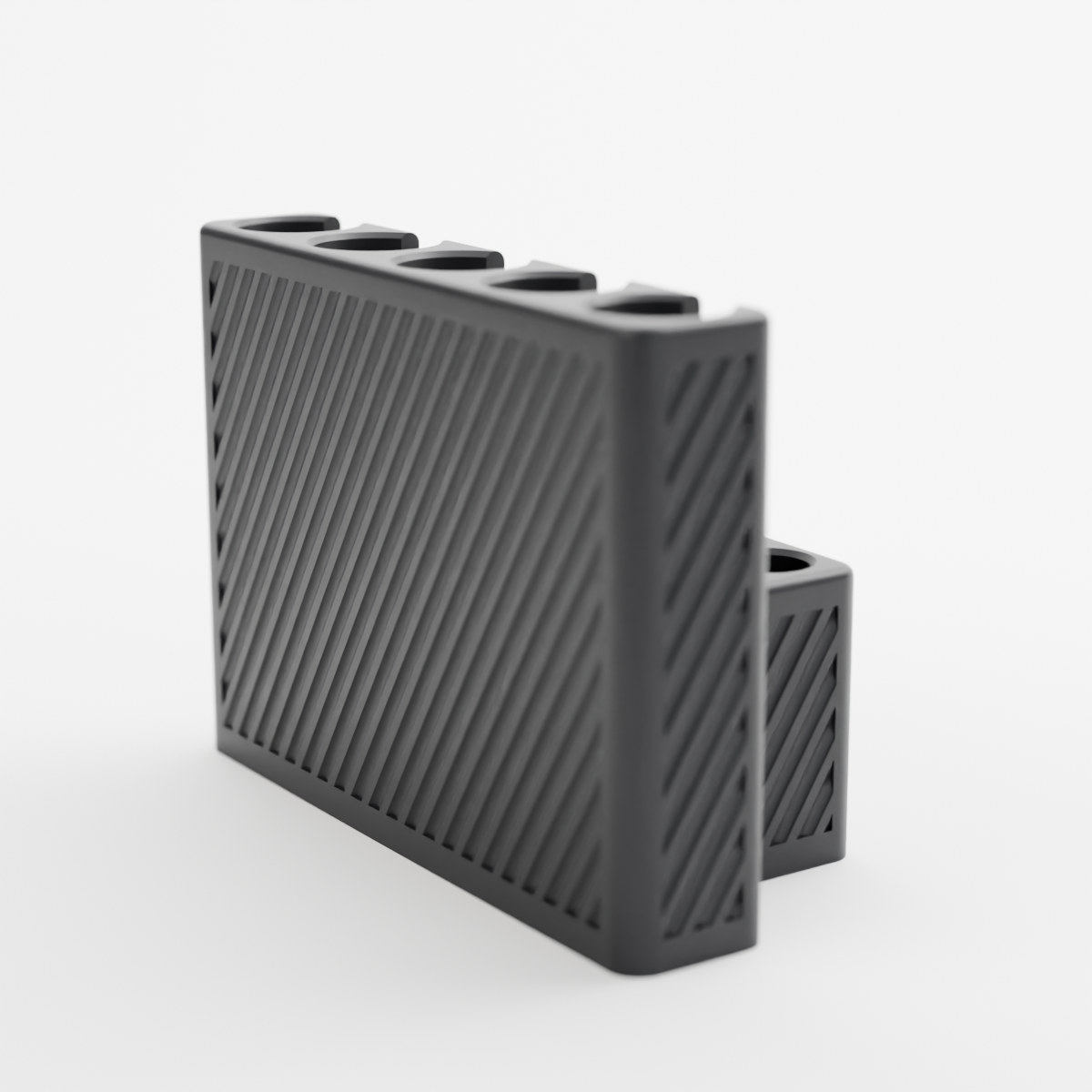 Back of the Twist desk stand in black, showing the textured panel